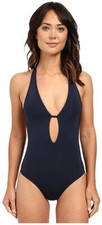 JETS Women's Illuminate Plunge One-Piece Swimsuits Ink US Size 8 L16314