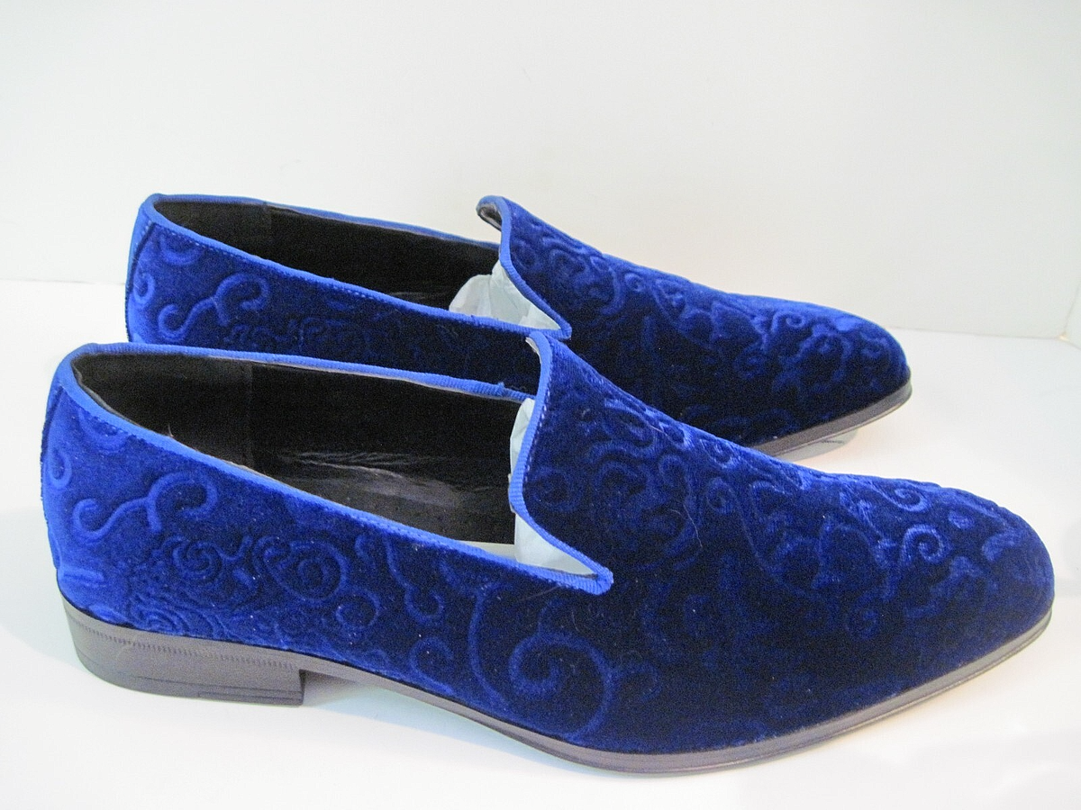 Stacy Adams Saunders Debossed Velour Slip On Shoes Royal  display picture 2