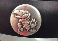 Men's Black Leather Belt with University Of Kansas KU Jayhawks Conchos 44 R+