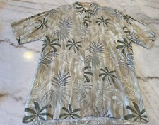 Pierre Cardin Medium Shirt Tropical Palm Trees Beige Button Up Rayon