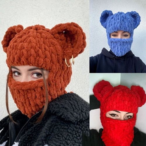 Bear Ear Balaclava Bear Ear Hat Scarf Funny Hooded Beanie Halloween Balaclava