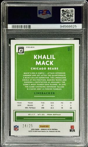 2020 Optic #21 Black Pandora /25 Khalil Mack PSA 10 Gem Mint 4xALL PRO POP 2 - Bild 2 von 7