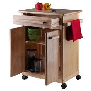 Kitchen Cabinet Storage Cart Wood Single Drawer Natural Door