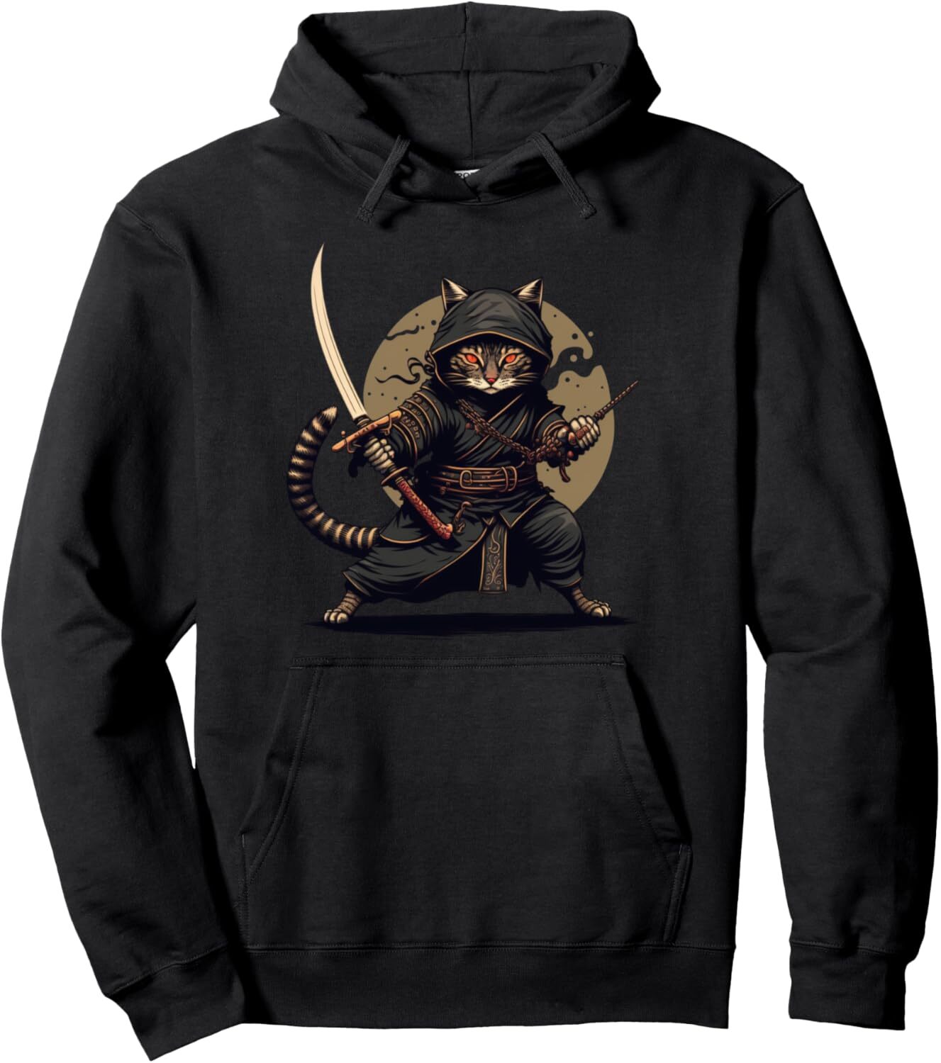 Ninja Cat Japanese Samurai Cat Cool Anime Kawaii Catzilla Pullover Hoodie