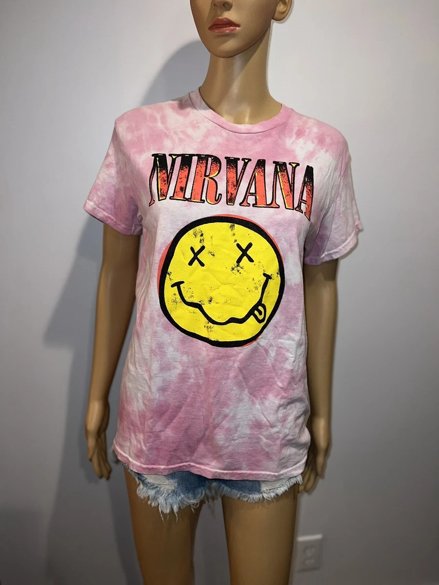 NIRVANA graphic tee pink and white tie dye size small