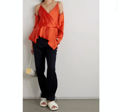NWT J W Anderson Cold Shoulder Blouse V-Neck Wrap Peplum Long Sleeves SZ 6
