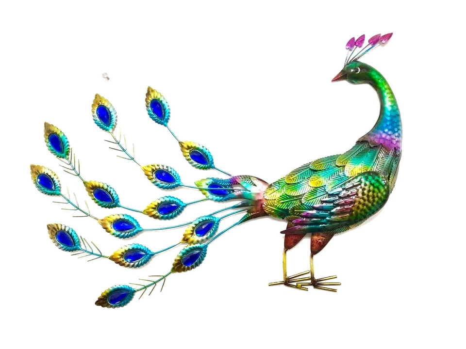 Large HandMade Metal Craft Peacock Indoor Outdoor Pond Garden Ornament Sculpture - Image 2 of 4