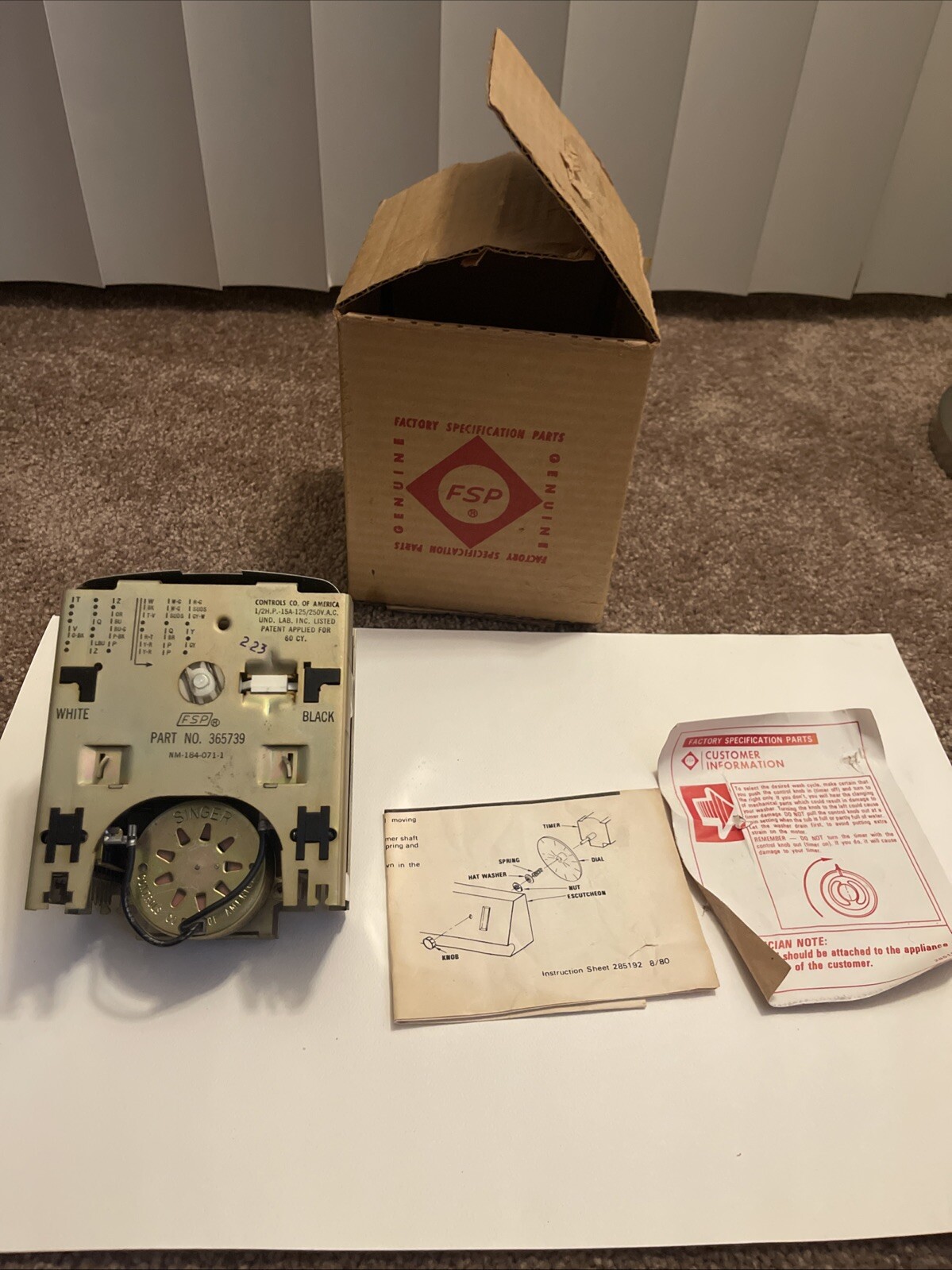 Whirlpool 365739 Washer Timer Replacement Part