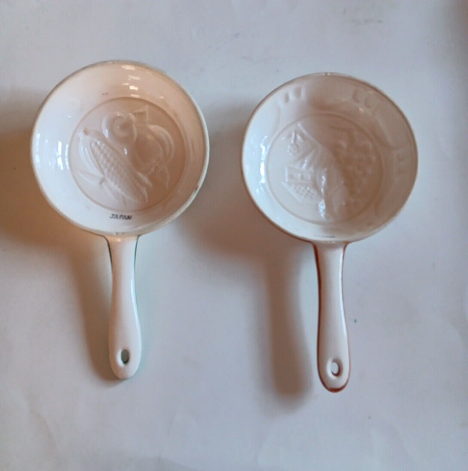 Vintage Japan Ceramic Fry Pan Wall Hanging Lot of 2 Retro Veggies
