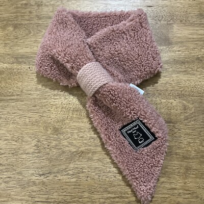 Mimi Mua Firenze Faux Fur Scarf Wide Pink Neck Warmed Rhinestone Logo Puffed