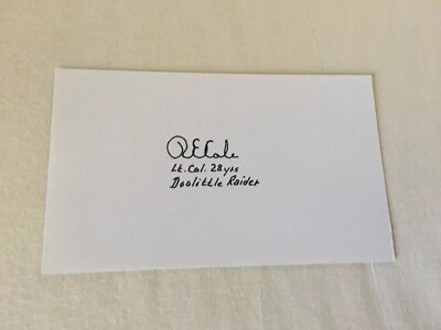 Lt Col Richard E Cole DEC D AUTOGRAPHED 3x5 Index Card w/COA RARE INSCRIPTIONS