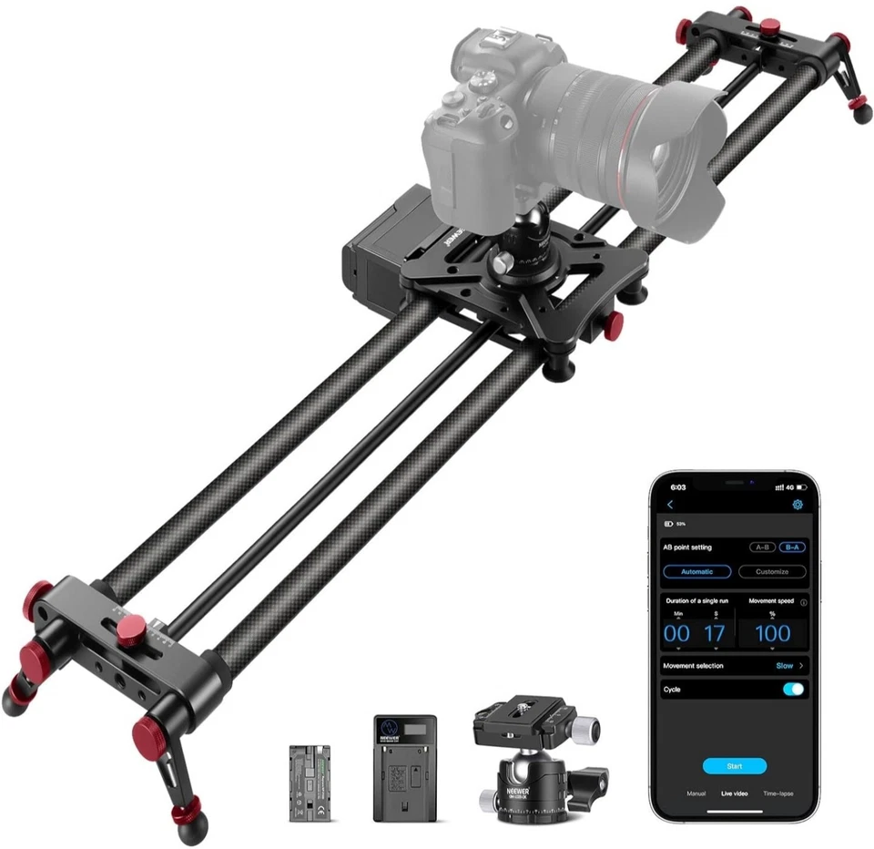 NEEWER ER1 Motorized Carbon Fiber Camera Tracking Slider Rail 80CM APP Control - Image 2 of 4