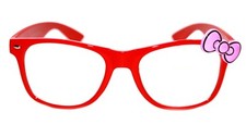 Women's Hello Kitty Eye Glasses Horn Rimmed Clear Lens Red Frame Pink Bow