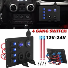 4 Gang 12V Switch Panel Rocker USB ON-OFF Toggle Marine Boat Truck Waterproof AU