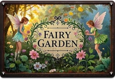 Fairy Garden Tin Sign Spring Summer Gardening Gifts Decorations for Home Garden