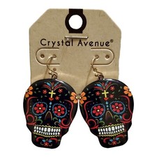 Sugar Skull Earrings Day Of The Dead Dangle Gothic Skeleton