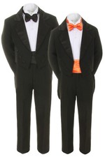 Infant Toddler Boy Teens 7pcs Black Tail tuxedo  Color Cummerbund Bowtie S-20