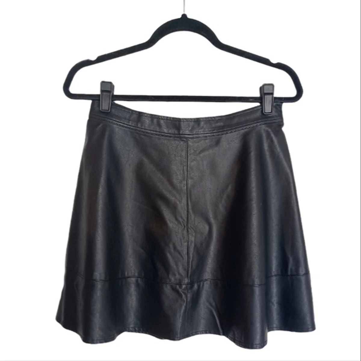 ANGL Faux Leather Black A Line Fit Flare Mini Skirt Medium eBay