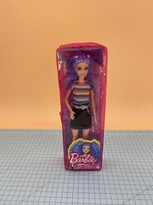 NEW Barbie Fashionista Doll #170 BLUE HAIR RAINBOW SHIRT, COOL BELT