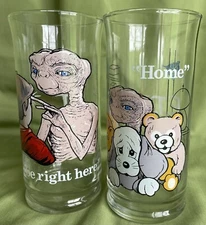 ET Collectible Glasses 1982 Pizza Hut “Home”, I’ll Be Right There” Vtg