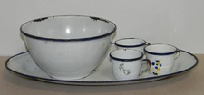 Vtg enamelware white bowl oval platter floral demitasse cups KER Sweden TR ES ~R