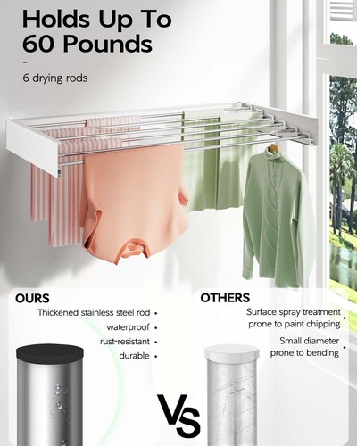 Wall Mounted Clothes Drying Rack 40 inches, Foldable Wall Mount Laundry Rack Fol - Picture 4 of 6