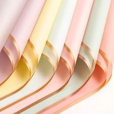 10 Sheets Flower Wrapping Paper Golden Edges Waterproof DIY Bouquet Packaging UK
