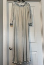 VTG 70s Komar Nightgown Off White Sheer Blue Lace Trim Full Length Small