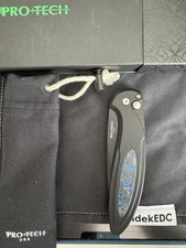 Pro-Tech Cambria 2 TechnoCarbon Fiber Blue Inlay,DLC Magnacut Blade,Pearl Button