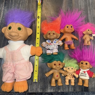 Vtg Lot of 7 Troll Dolls, 1980s-90s, Various Brands/sizes lot #32