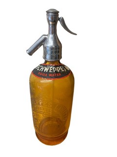 Vintage 1930’s Porcelain Lined Schweppes Soda Syphon With Paper Label
