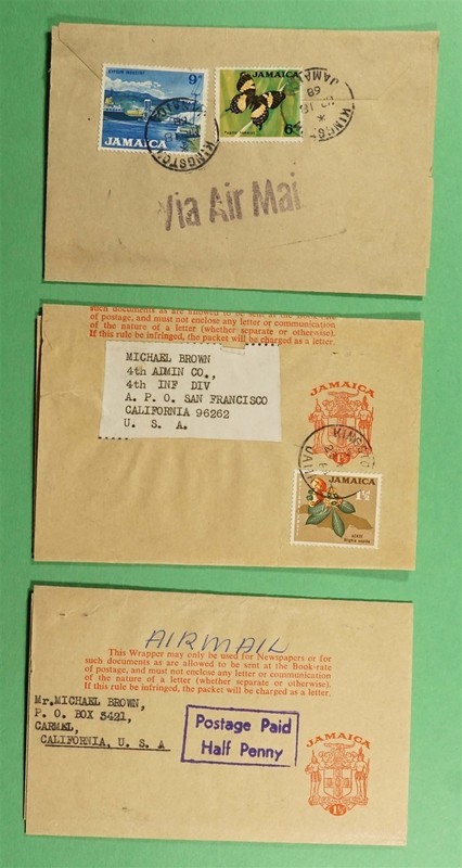 DR WHO 1968 JAMAICA (3) UPRATED STATIONERY WRAPPER TO USA R80981