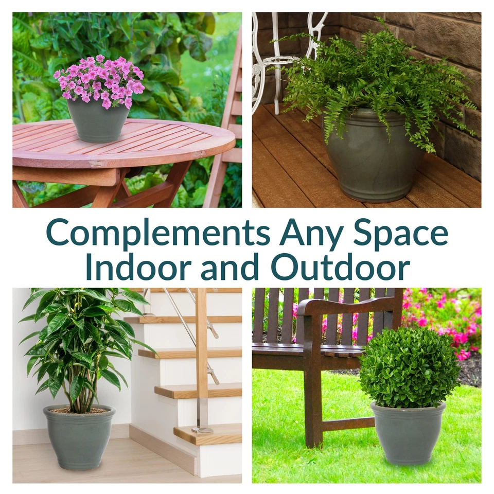 15 дюймов студийная глазурованная керамическая сеялка — серая от Sunnydaze - Изображение 4 из 4