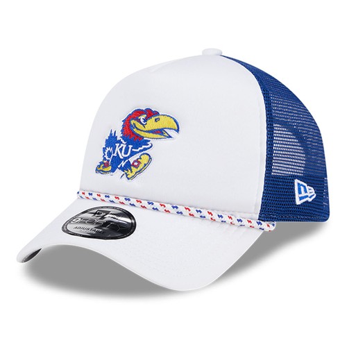 Men's New Era White/Royal Kansas Jayhawks Court Sport Foam A-Frame 9FORTY