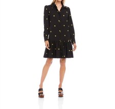 Karen Kane Long Sleeve Embroidered Ruffle Hem Dress Black
