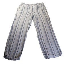 Talbots 100 Linen Wide Leg Pants 14 Striped Resort Lightweight Pockets Coastal