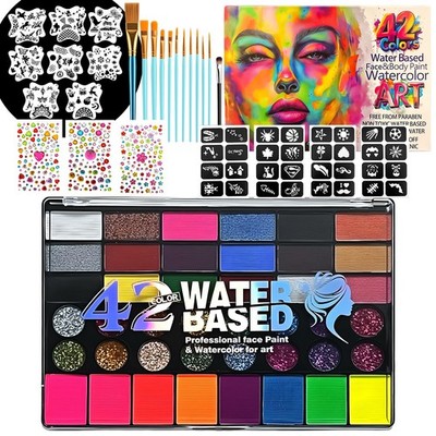42 Color Face Paint Kit for Kids   Nontoxic WaterBased Makeup Palette with St...
