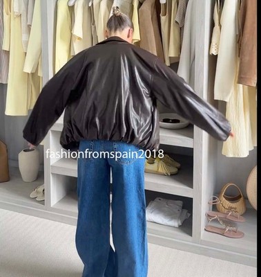 ZARA NEW WOMAN FAUX LEATHER BOMBER JACKET CHOCOLATE BROWN XS-XXL