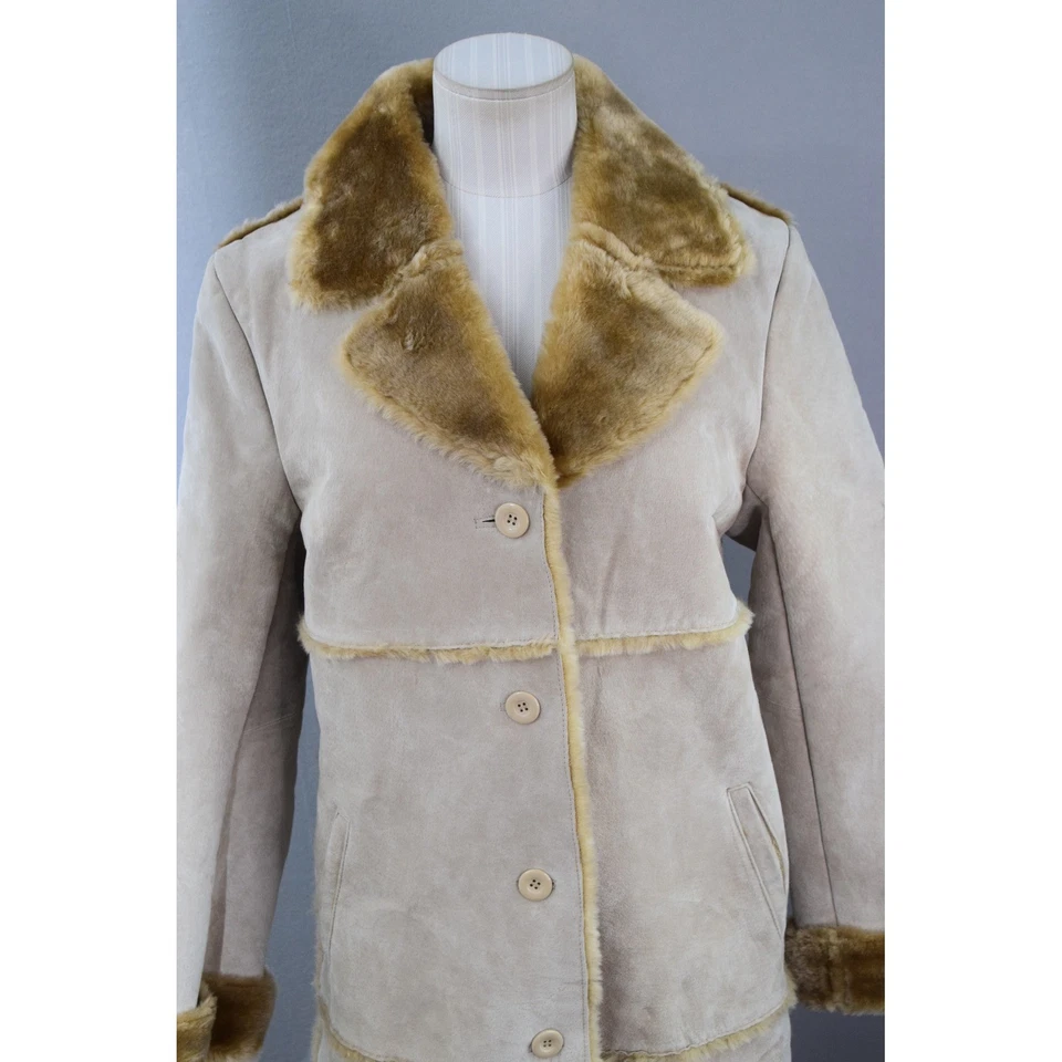 Abrigo largo para mujer Brandon Thomas pequeño de gamuza de cuero sintético Boho Penny Lane Foto 2 de 4