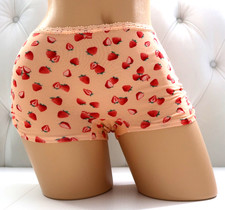 Victoria's Secret Pink Cotton Dorm Boyshort Panty Peach Tree Strawberry Print M
