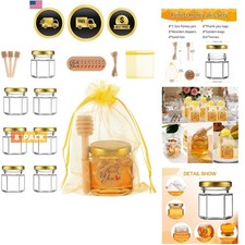 1.5 oz Mini Glass Honey Jars Party Favors,8 Pack Small Hexagon Glass Honey Ja...