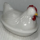 Vintage Milk Glass Chicken Nesting Hen Candy Dish Retro Farmhouse KitchenJ