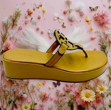 TORY BURCH MILLER WEDGE SANDAL 25MM GINGER SHORTBREAD CALF LEATHER SZ US 9 NIB