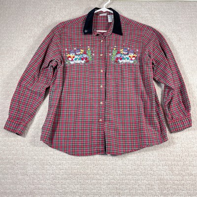 Vintage Bobbie Brooks Ladies Size XL Christmas Plaid Shirt Snowmen Cottage Core