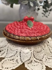 Vintage Over and Back Ceramic Strawberry Covered Pie Keeper Made in Portugal
