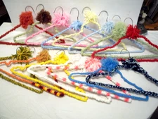 15 Hand Crochet Covered Colorful Yarn with Pom-Poms, Wire Hangers, all different