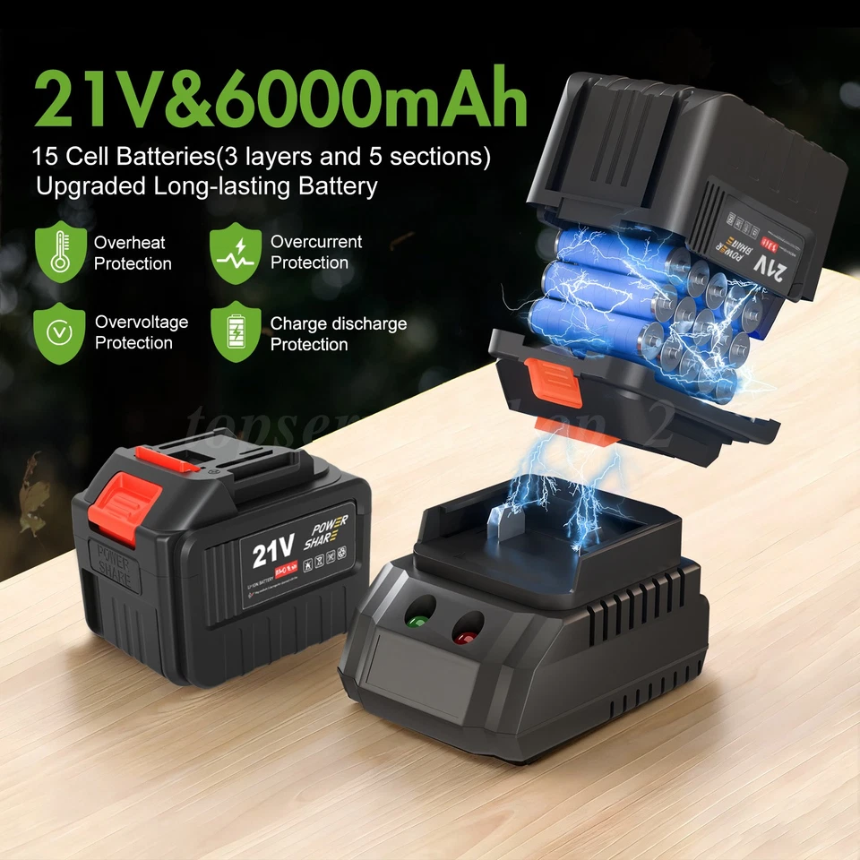 Soplador de hojas inalámbrico 680 CFM soplador de hojas eléctrico de mano con 2 baterías 21V Foto 2 de 4