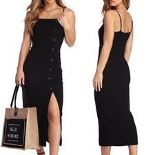 Windsor Black Button Up Linen Midi Dress