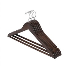 5 Pack Walnut Finish Wooden Clothes Hangers, Sturdy Adult Garment Hangers