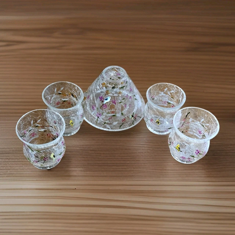 Yankee Candle "Blossom and Birds" Crackle Glass Shade Set w/4 votive holders - Image 3 of 4